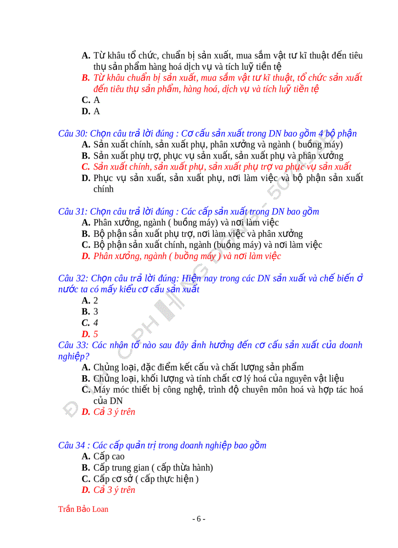 Câu hỏi và đáp án môn quản trị kinh doanh 245 câu hỏi