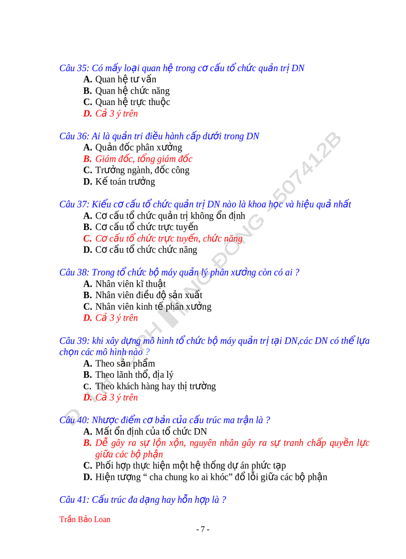 image for page Câu hỏi và đáp án môn quản trị kinh doanh 245 câu hỏi