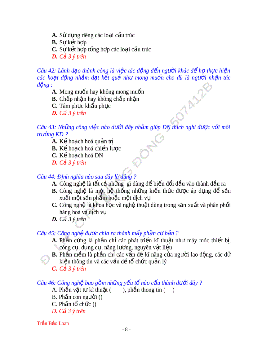 image for page Câu hỏi và đáp án môn quản trị kinh doanh 245 câu hỏi