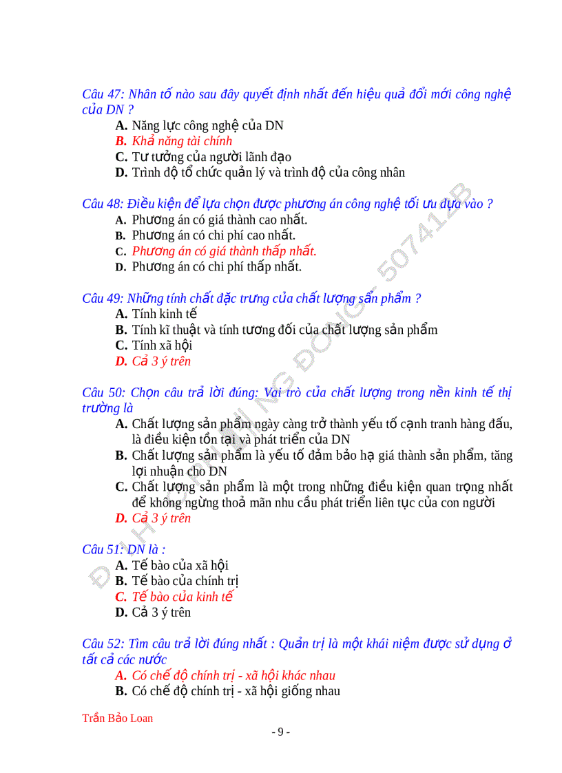 image for page Câu hỏi và đáp án môn quản trị kinh doanh 245 câu hỏi