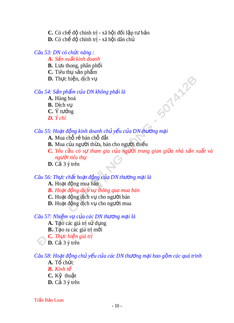 image for page Câu hỏi và đáp án môn quản trị kinh doanh 245 câu hỏi