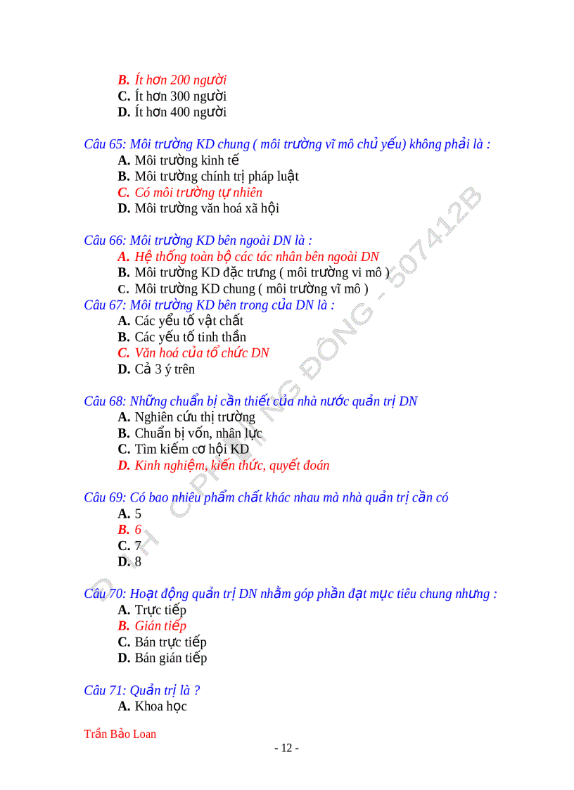 image for page Câu hỏi và đáp án môn quản trị kinh doanh 245 câu hỏi