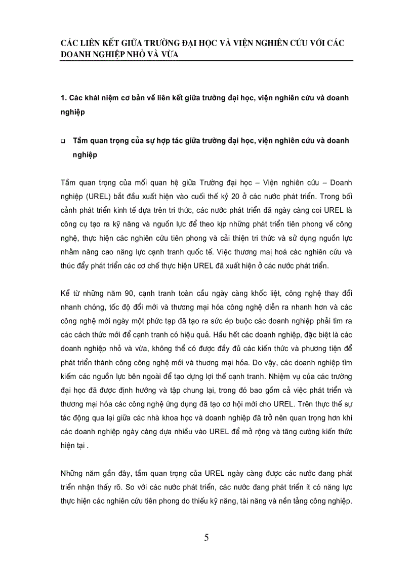 Các liên kết giữa trường đại học và viện nghiên cứu với các doanh nghiệp nhỏ vμ vừa