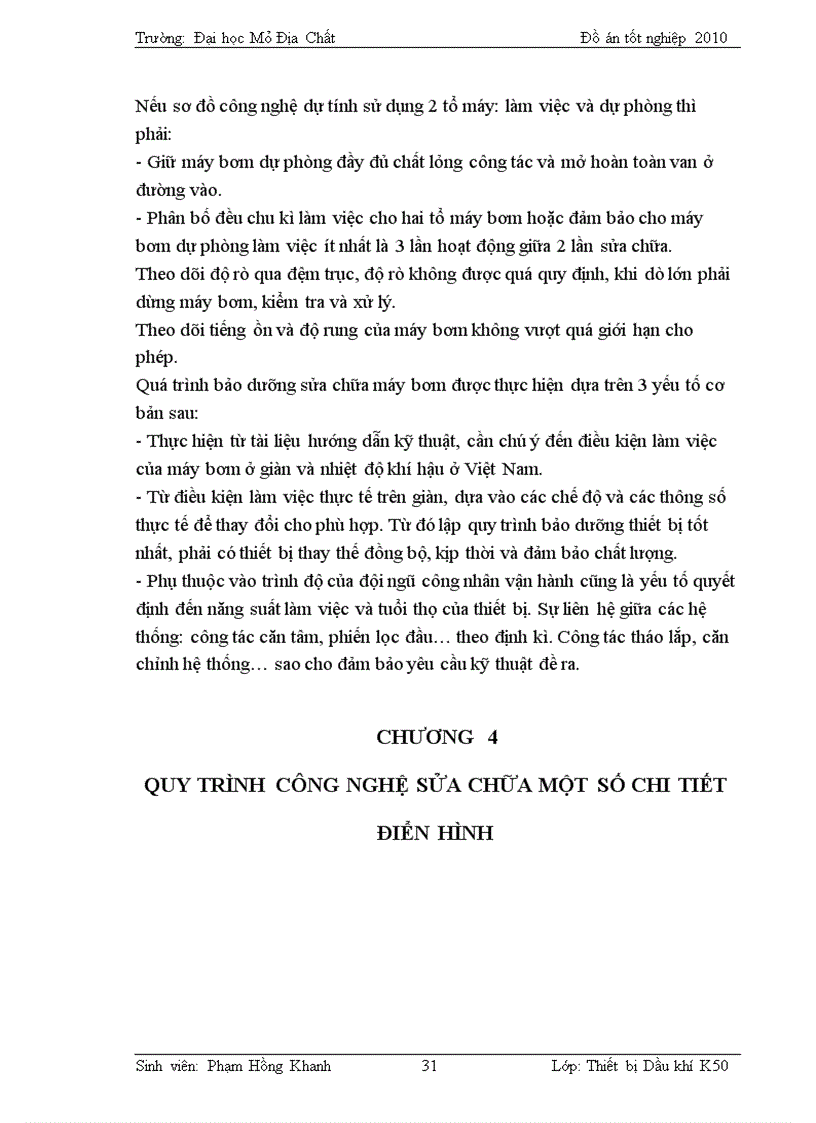 image for page Cấu tạo quy trình vận hành bảo dưỡng sửa chữa bơm ly tâm vận chuyển dầu NPS 65 35 500 tại mỏ Bạch Hổ với chuyên đề Một số hư hỏng và biện pháp hạn chế