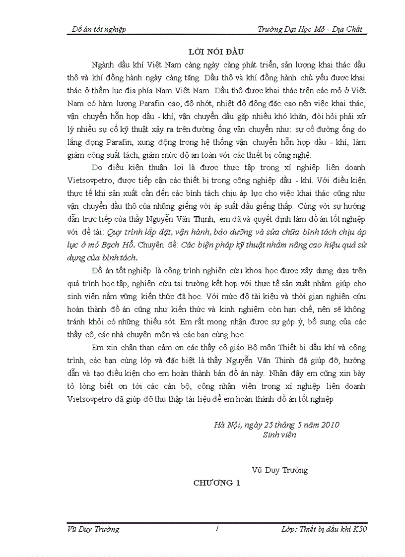 image for page Quy trình lắp đặt vận hành bảo dưỡng và sửa chữa bình tách chịu áp lực ở mỏ Bạch Hổ Chuyên đề Các biện pháp kỹ thuật nhằm nâng cao hiệu quả sử dụng của bình tách