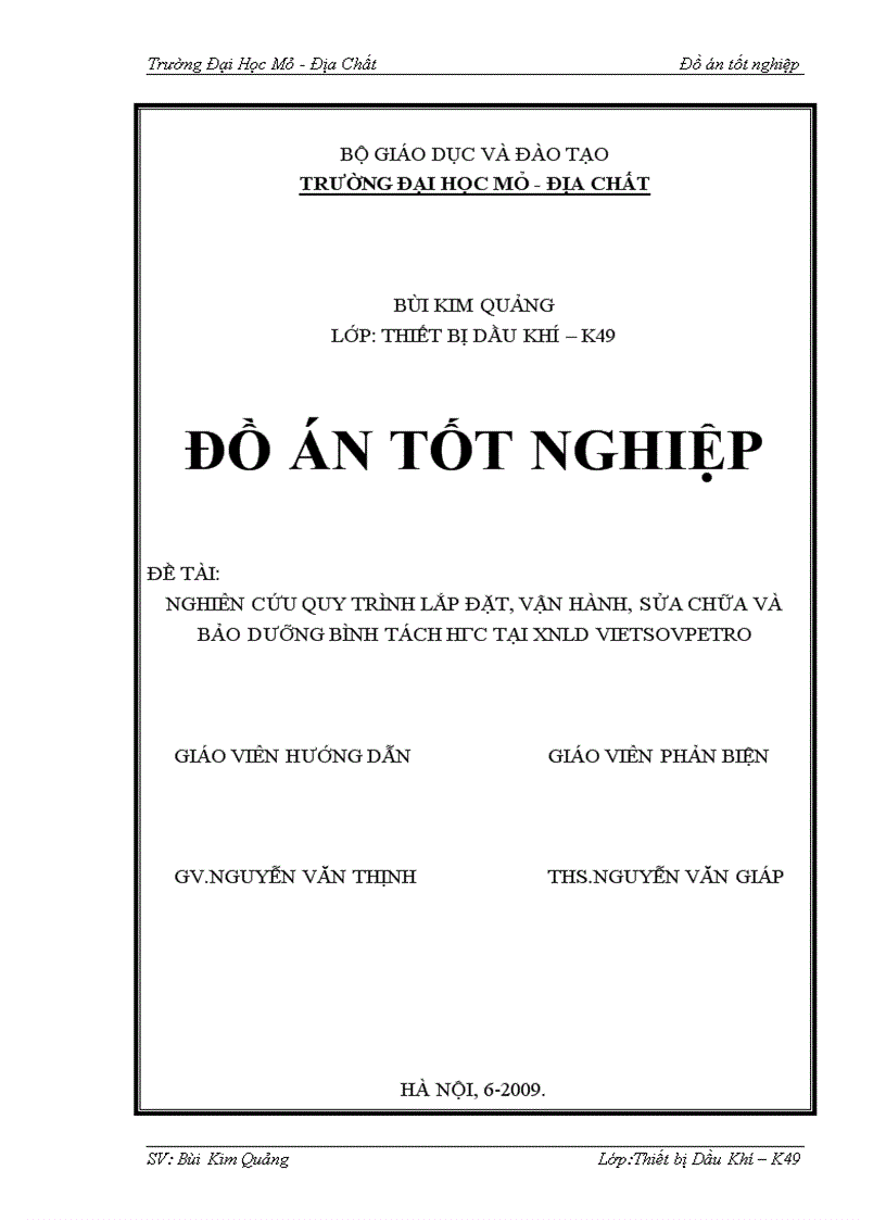 image for page Nghiên cứu quy trình lắp đặt vận hành sửa chữa và bảo dưỡng bình tách hгc tại xnld vietsovpetro