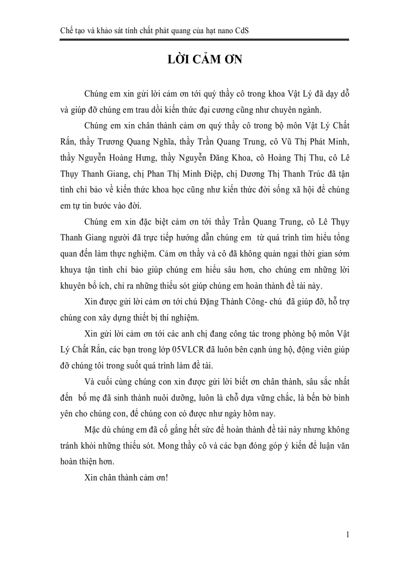 image for page Chế tạo và khảo sát tính chất phát quang của hạt nano CdS