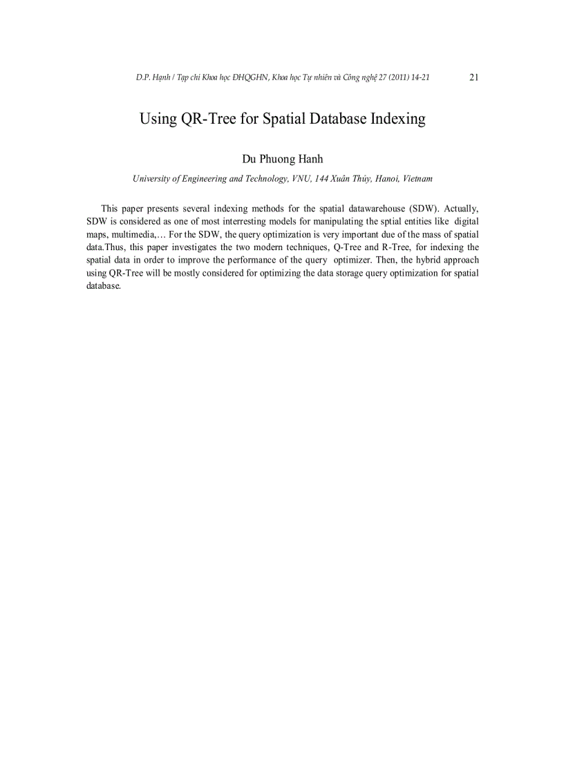image for page Ứng dụng cây QR tạo chỉ mục trong cơ sở dữ liệu không gian