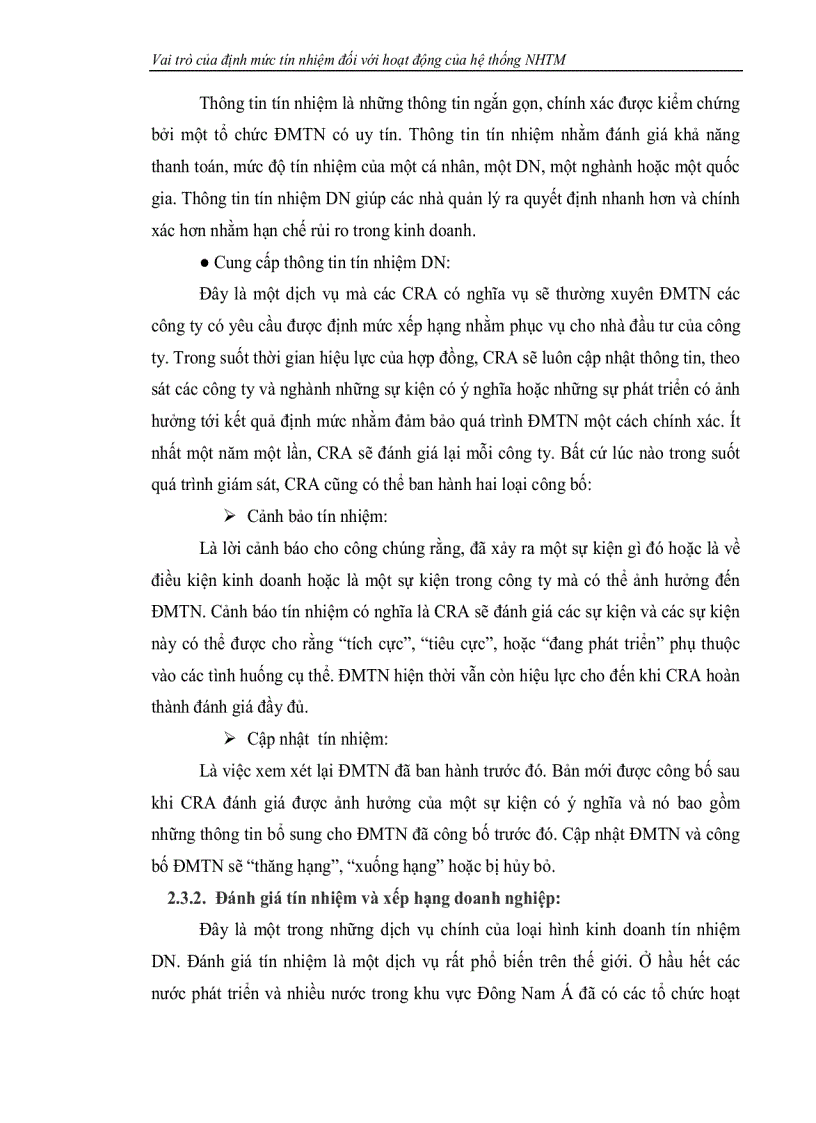 image for page Vai trò của Định mức Tín nhiệm đối với hoạt động của hệ thống Ngân hàng Thương mại
