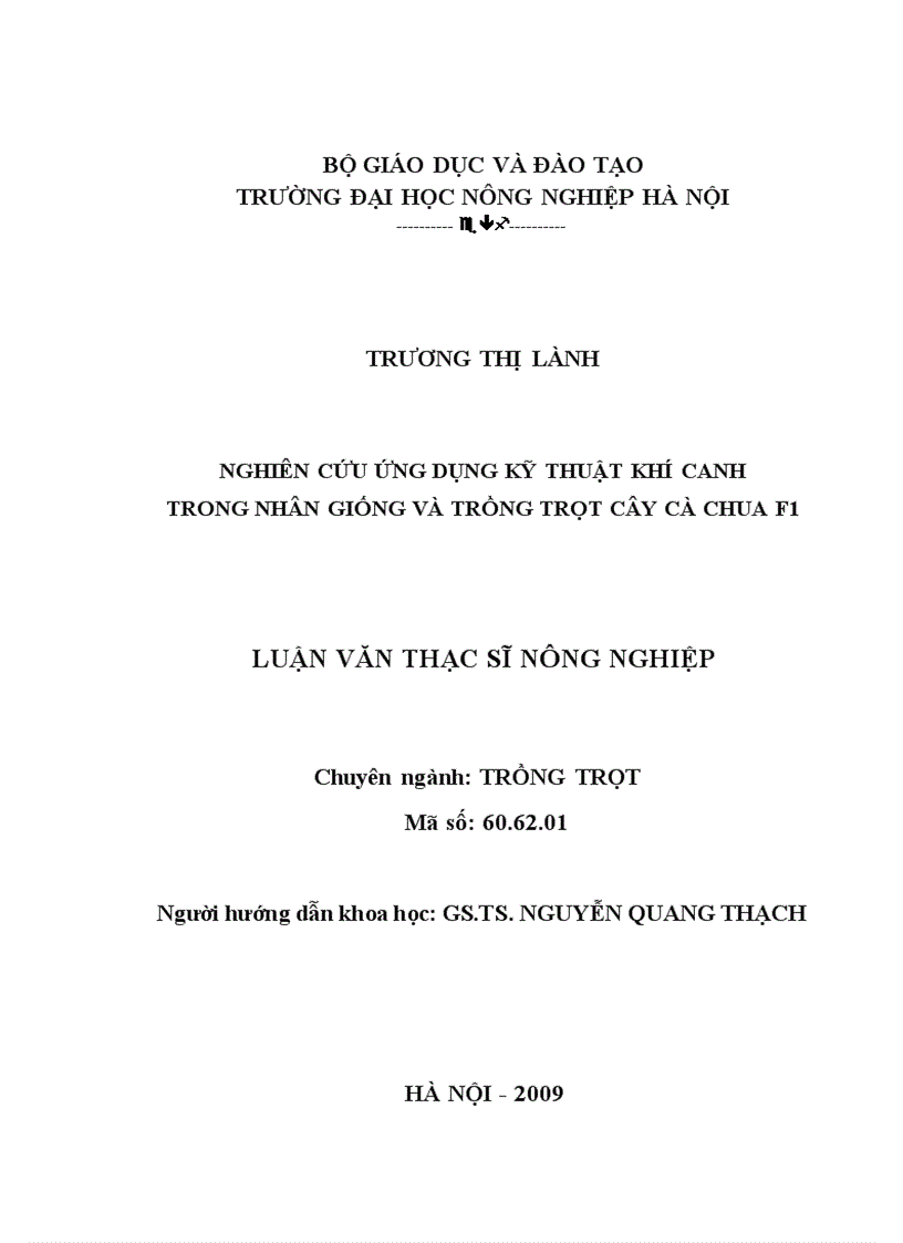 image for page Nghiên cứu ứng dụng kỹ thuật khí canh trong nhân giống và trồng trọt cây cà chua F