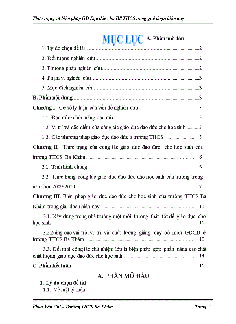image for page Thực trạng và biện pháp giáo dục đạo đức cho học sinh của Trường THCS Ba Khâm
