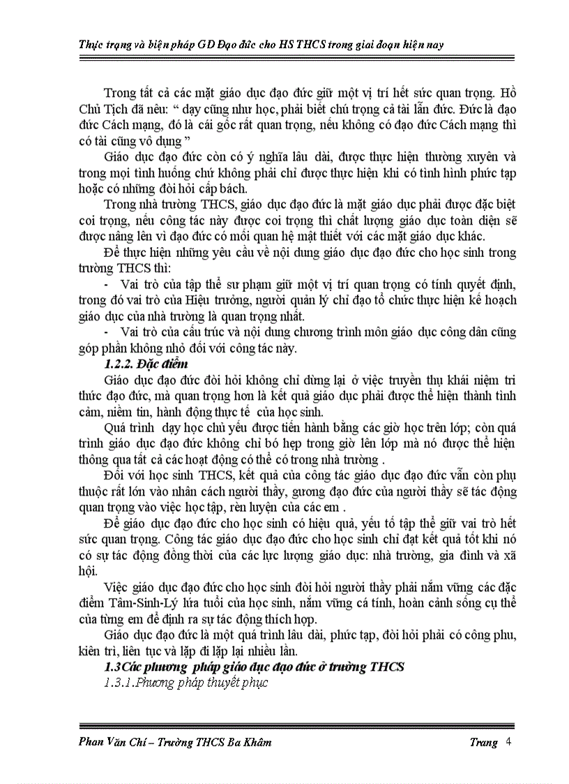 image for page Thực trạng và biện pháp giáo dục đạo đức cho học sinh của Trường THCS Ba Khâm