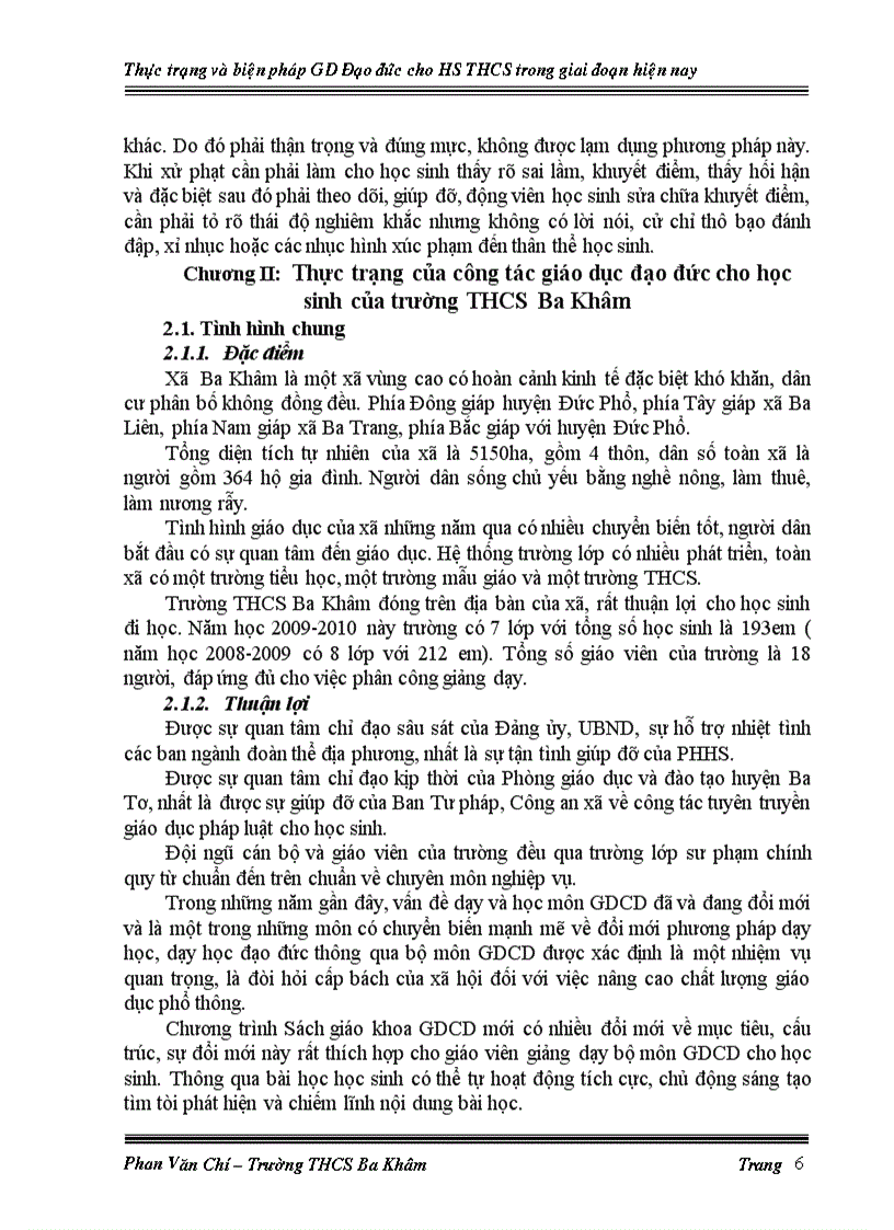 image for page Thực trạng và biện pháp giáo dục đạo đức cho học sinh của Trường THCS Ba Khâm