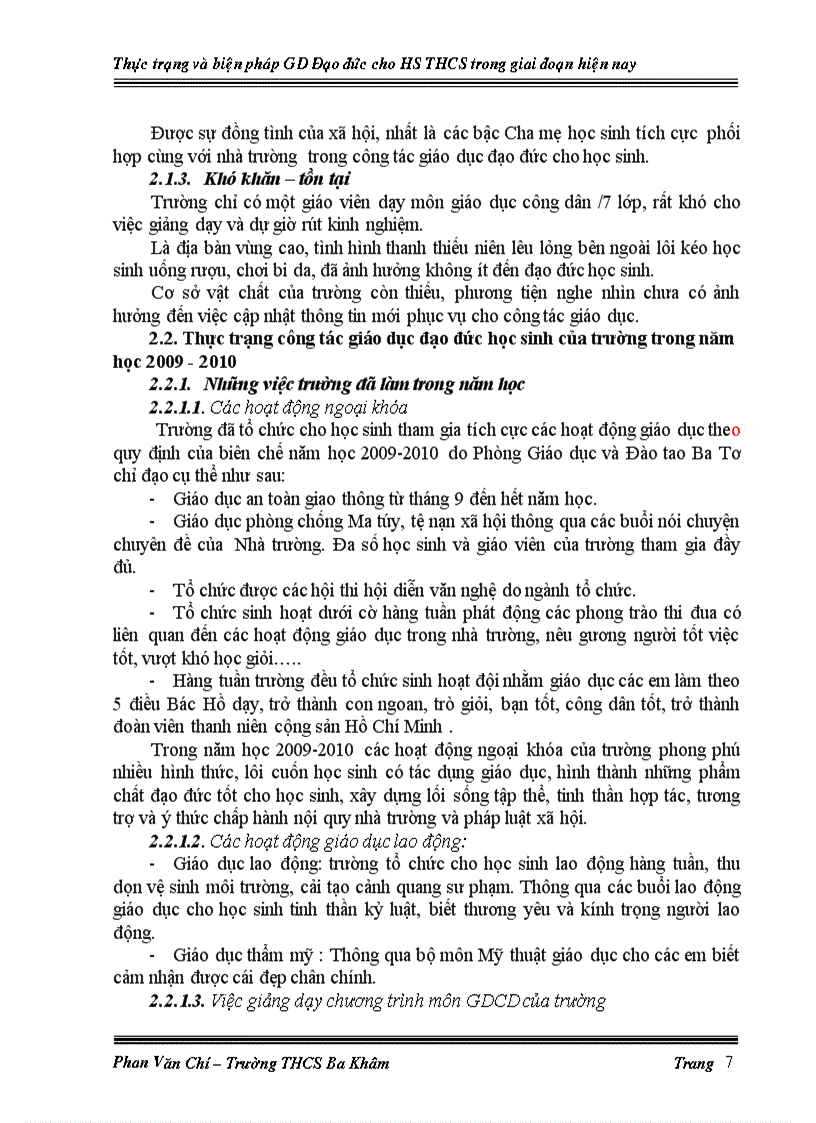 image for page Thực trạng và biện pháp giáo dục đạo đức cho học sinh của Trường THCS Ba Khâm