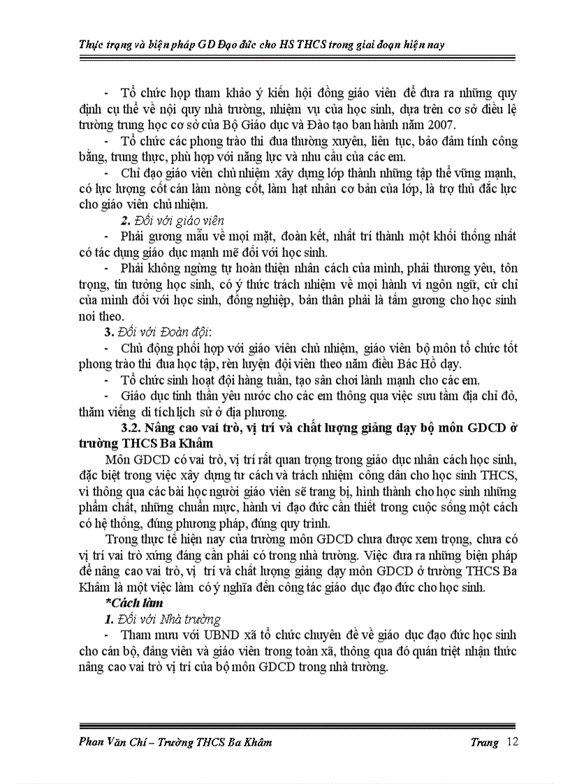 image for page Thực trạng và biện pháp giáo dục đạo đức cho học sinh của Trường THCS Ba Khâm