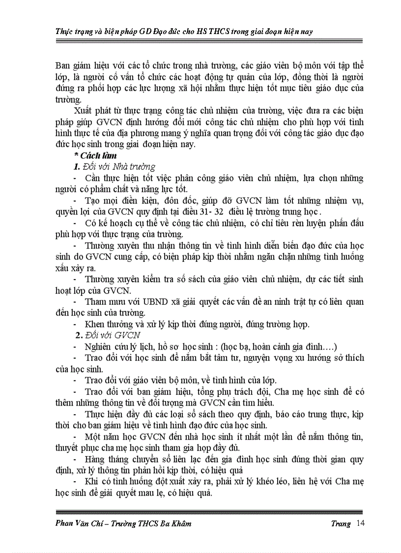 image for page Thực trạng và biện pháp giáo dục đạo đức cho học sinh của Trường THCS Ba Khâm