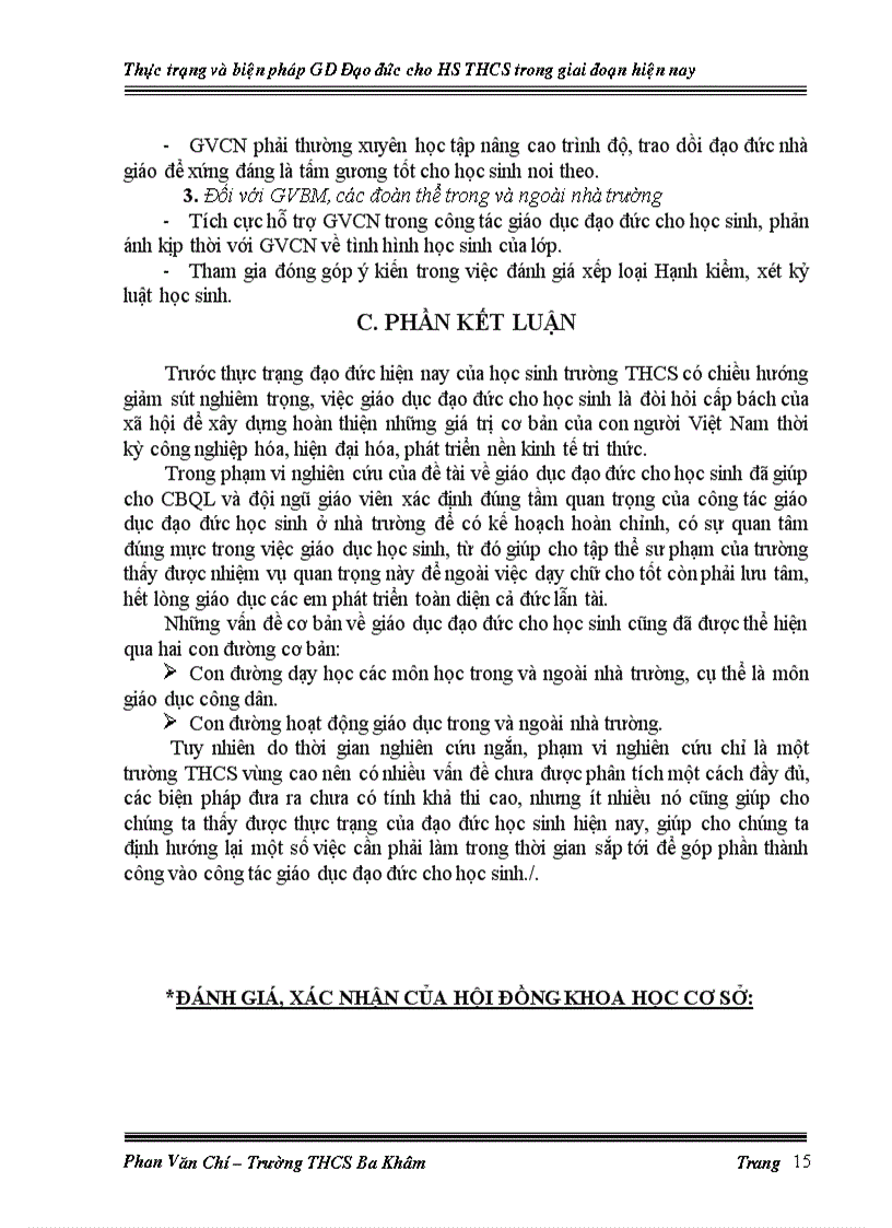 image for page Thực trạng và biện pháp giáo dục đạo đức cho học sinh của Trường THCS Ba Khâm