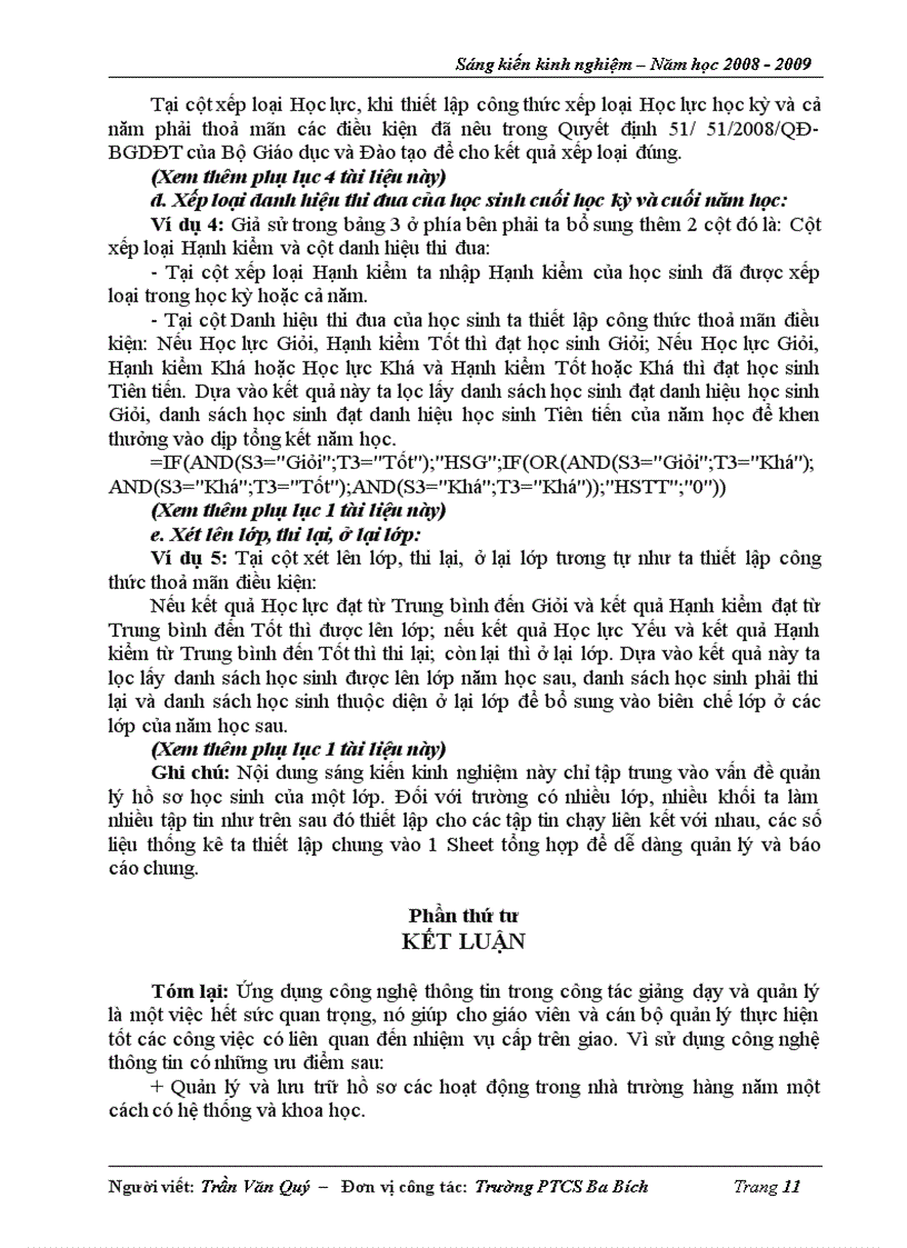 image for page Sử dụng Microsoft Excel trong việc quản lý điểm và hồ sơ học sinh bậc THCS