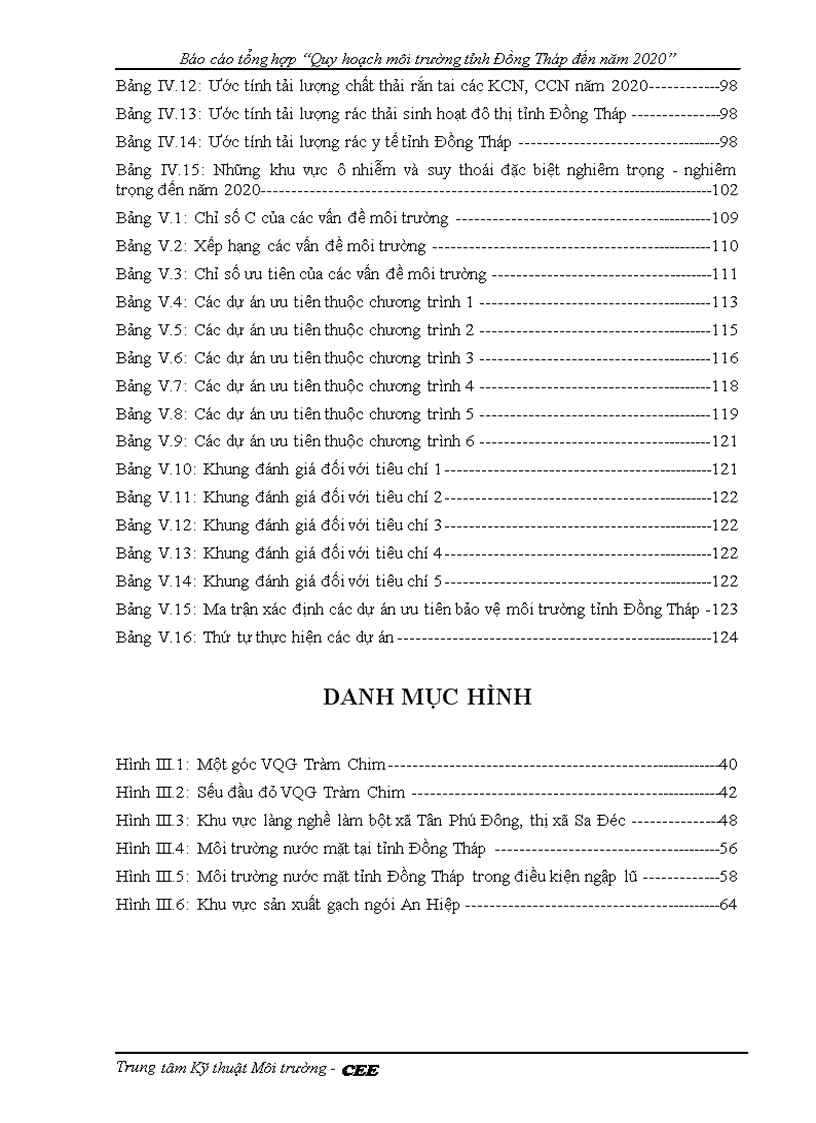 Quy hoạch môi trường tỉnh Đồng Tháp đến năm 2020 172trang