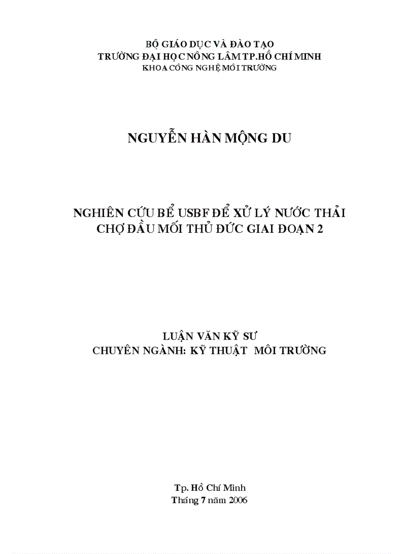 image for page Nghiên cứu bể USBF Upflow Sludge Blanket Filter để Xử Lý Nước Thải chợ đầu mối Thủ Đức