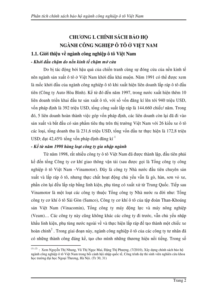 image for page Phân tích chính sách bảo hộ ngành công nghiệp ô tô ở Việt Nam