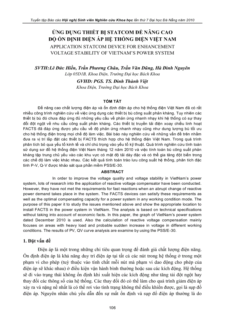 image for page Ứng dụng thiết bị statcom để nâng cao độ ổn định điện áp hệ thống điện việt nam