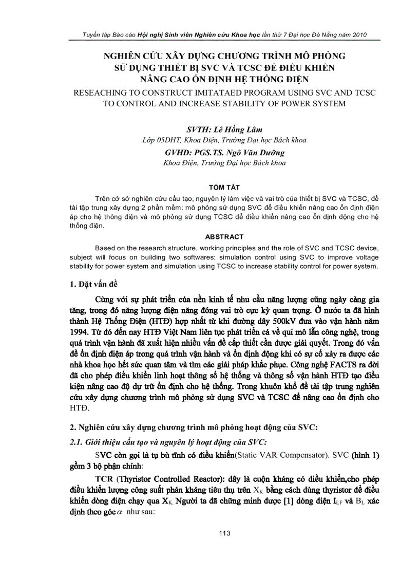 image for page Nghiên cứu xây dựng chương trình mô phỏng sử dụng thiết bị svc và tcsc để điều khiển nâng cao ổn định hệ thống điện
