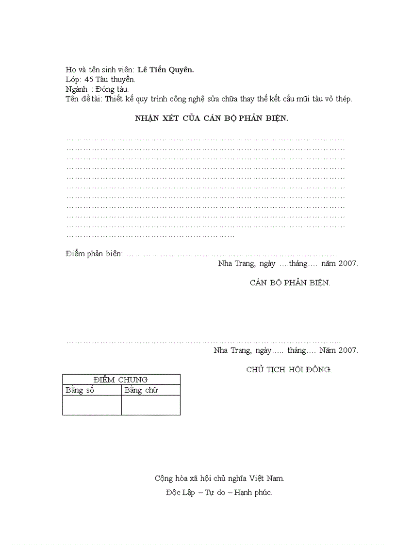 image for page Thiết kế quy trình công nghệ sửa chữa thay thế kết cấu mũi tàu vỏ thép tàu hàng trọng tải 43500 tấn của công ty Huyndai Vinasin