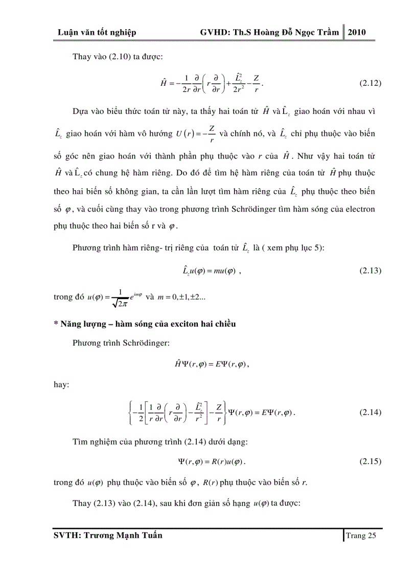image for page Phương pháp toán tử cho bài toán exciton hai chiều