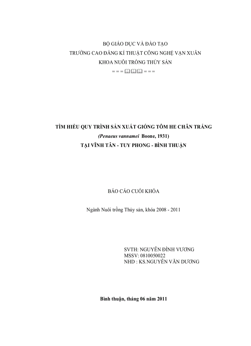image for page Tìm hiểu quy trình sản xuất giống tôm He Chân trắng Penaeus vannamei Boone 1931 tại vĩnh tân tuy phong bình thuận