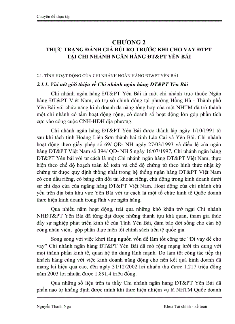 image for page Đánh giá rủi ro trước khi cho vay ĐTPT tại Chi nhánh ngân hàng ĐT PT Yên Bái