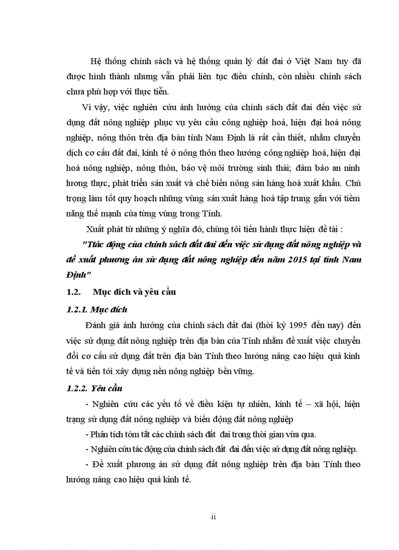 image for page Tác động của chính sách đất đai đến việc sử dụng đất nông nghiệp và đề xuất phương án sử dụng đất nông nghiệp đến năm 2015 tại tỉnh Nam Định