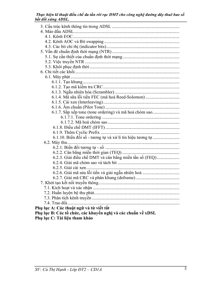 Kĩ thuật điều chế đa tần rời rạc DMT cho công nghệ đường dây thuê bao số bất đối xứng ADSL