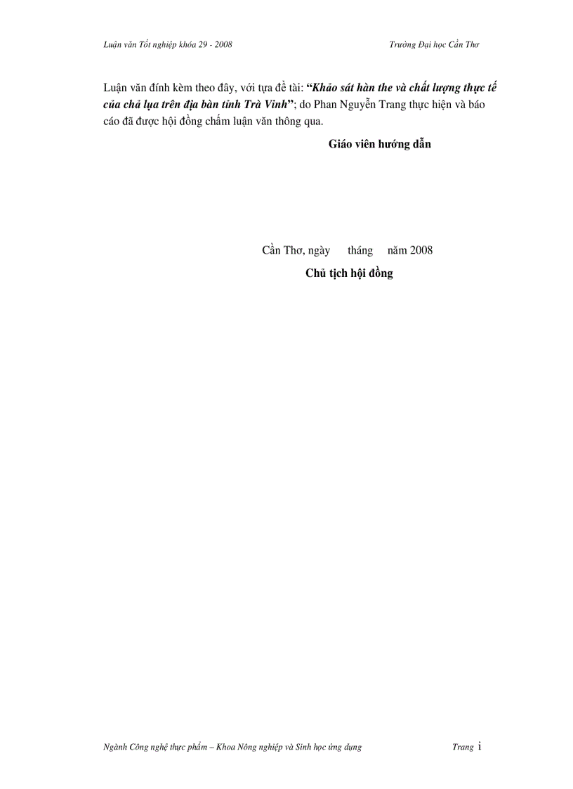 image for page Khảo sát hàn the và chất lượng thực tế của chả lụa trên địa bàn tỉnh Trà Vinh