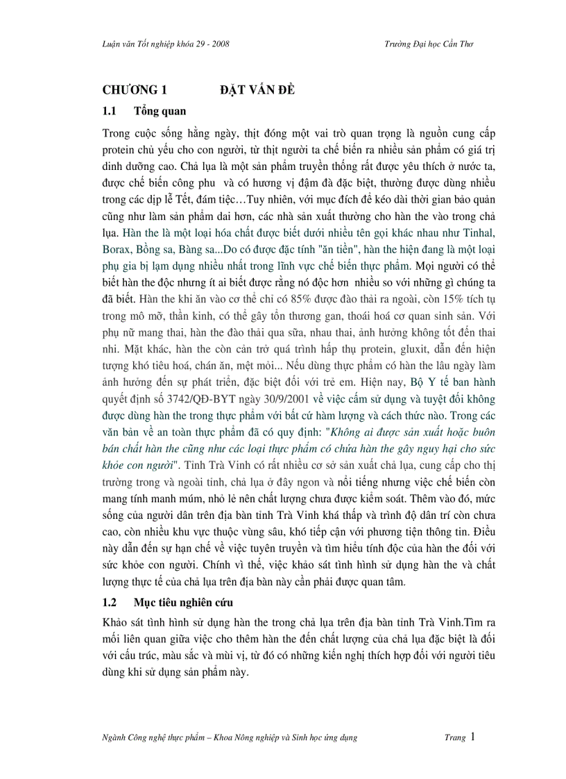 image for page Khảo sát hàn the và chất lượng thực tế của chả lụa trên địa bàn tỉnh Trà Vinh