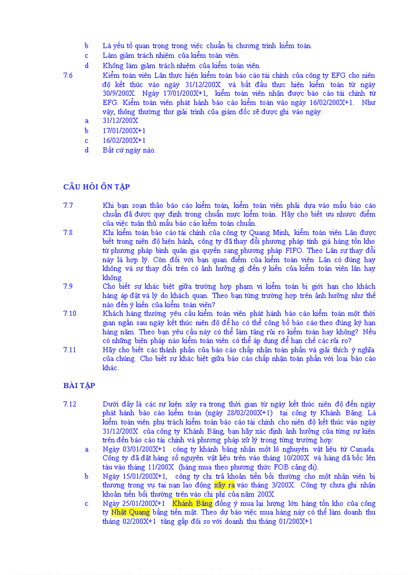 image for page Trắc nghiệm bài tập môn Kiểm Toán và Đáp án Tham khảo từ Kiểm toán ĐH KTtpHCM