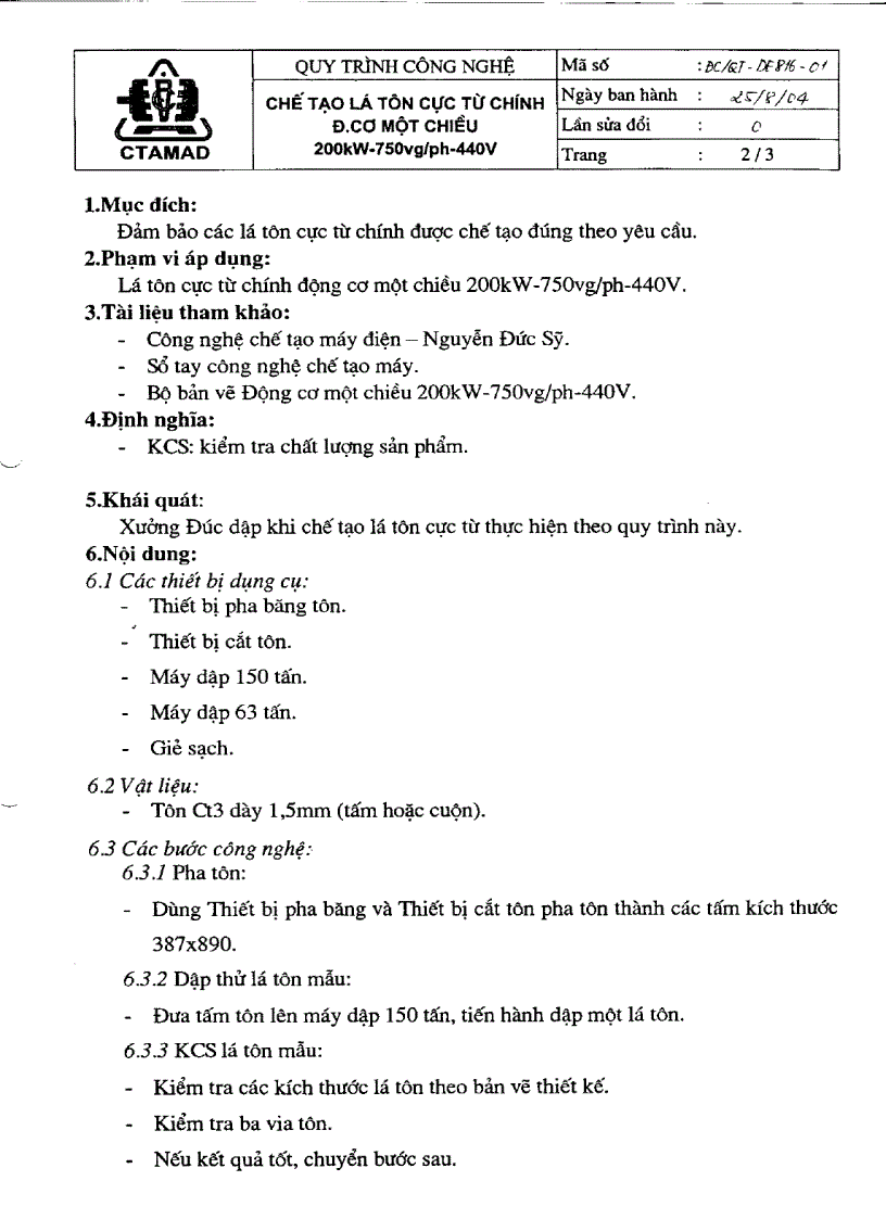 image for page Quy trình công nghệ chế tạo động cơ điện một chiều 200kW 750vg Ph 440v