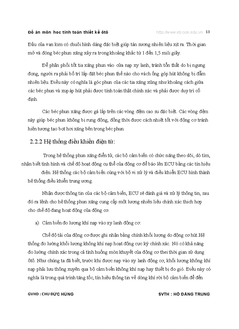 image for page TÍNH TOÁN THIẾT KẾ Ô TÔ Hệ thống phun xăng điện tử EFI Thuyết minh bản vẽ