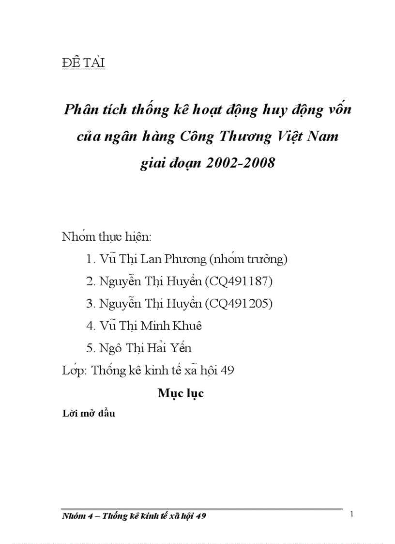 Phân tích thống kê hoạt động huy động vốn của Ngân hàng Công Thương Việt Nam giai đoạn 2002 2008