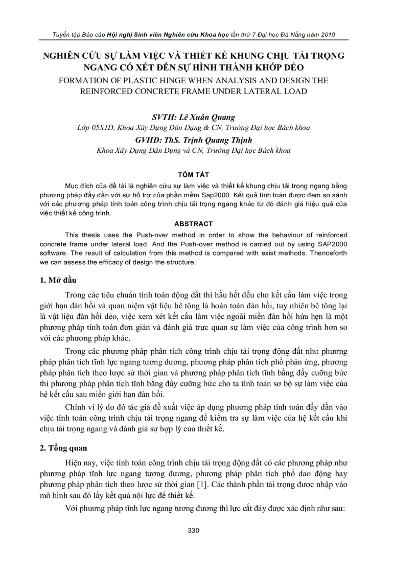 image for page Nghiên cứu sự làm việc và thiết kế khung chịu tải trọng ngang có xét đến sự hình thành khớp dẻo