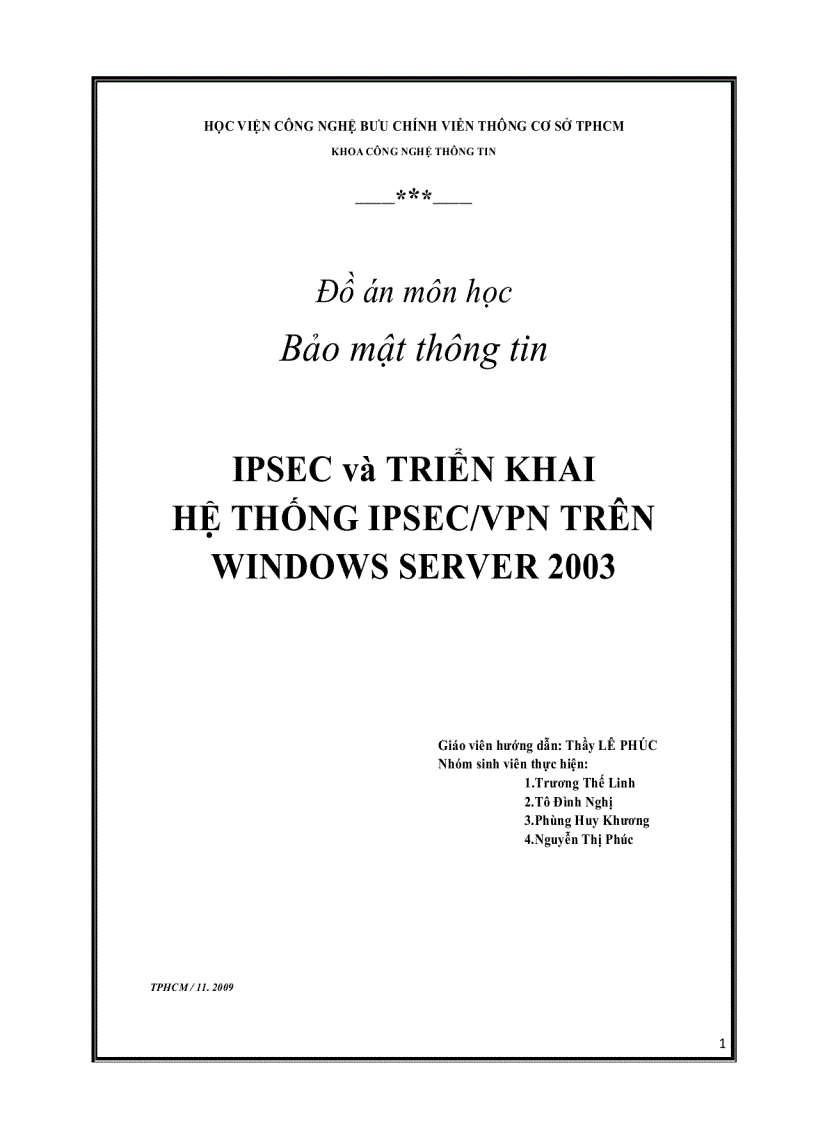 IPSEC và TRIỂN KHAI HỆ THỐNG IPSEC VPN TRÊN WINDOWS SERVER 2003