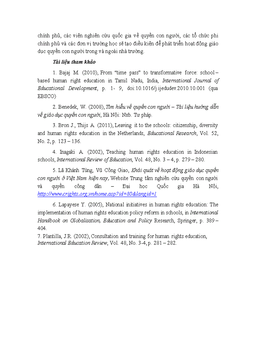image for page Giáo dục quyền con người trong hệ thống giáo dục chính thức tại một số quốc gia trên thế giới