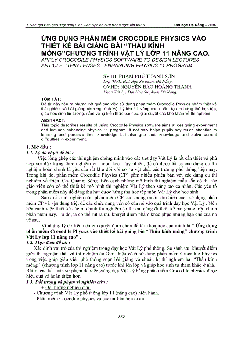 image for page Ứng dụng phần mềm crocodile physics vào thiết kế bài giảng bài thấu kính mỏng chương trình vật lý lớp 11 nâng cao