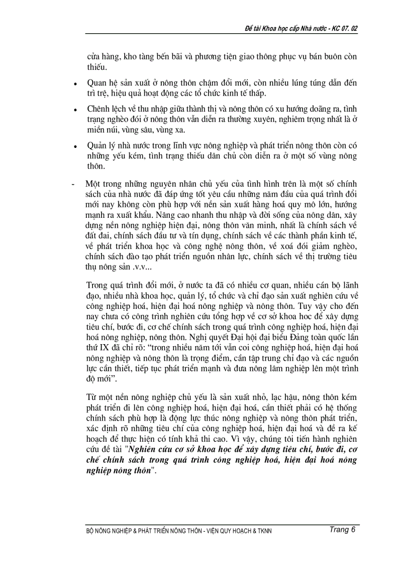 image for page Nghiên cứu cơ sở khoa học để xây dựng tiêu chí bước đi cơ chế chính sách trong quá trình công nghiệp hóa hiện đại hóa nông nghiệp nông thôn