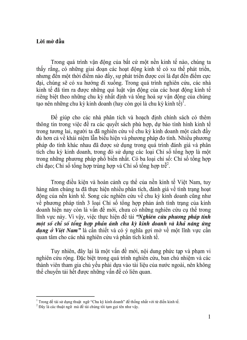 Nghiên cứu phương pháp tính một số chỉ tiêu tổng hợp phản ánh chu kỳ kinh doanh và khả năng ứng dụng của Việt Nam
