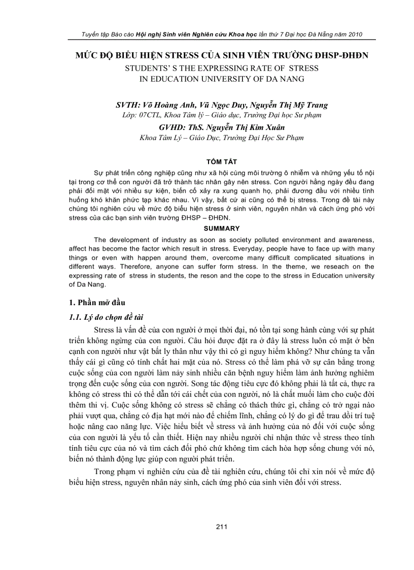 image for page Mức độ biểu hiện stress của sinh viên trường đại học sư phạm đại học đà nẵng