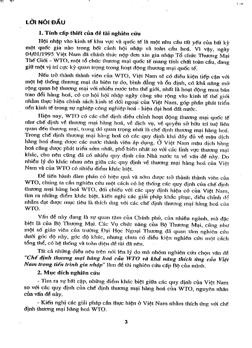 Chế định thuơng mại hàng hóa của WTO và khả năng thích ứng của Việt Nam trong tiến trình hội nhập