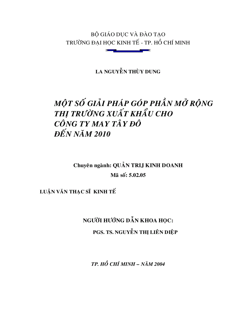 image for page Một số giải pháp góp phần mở rộng thị trường xuất khẩu cho Công ty may Tây Đô đến năm 2010