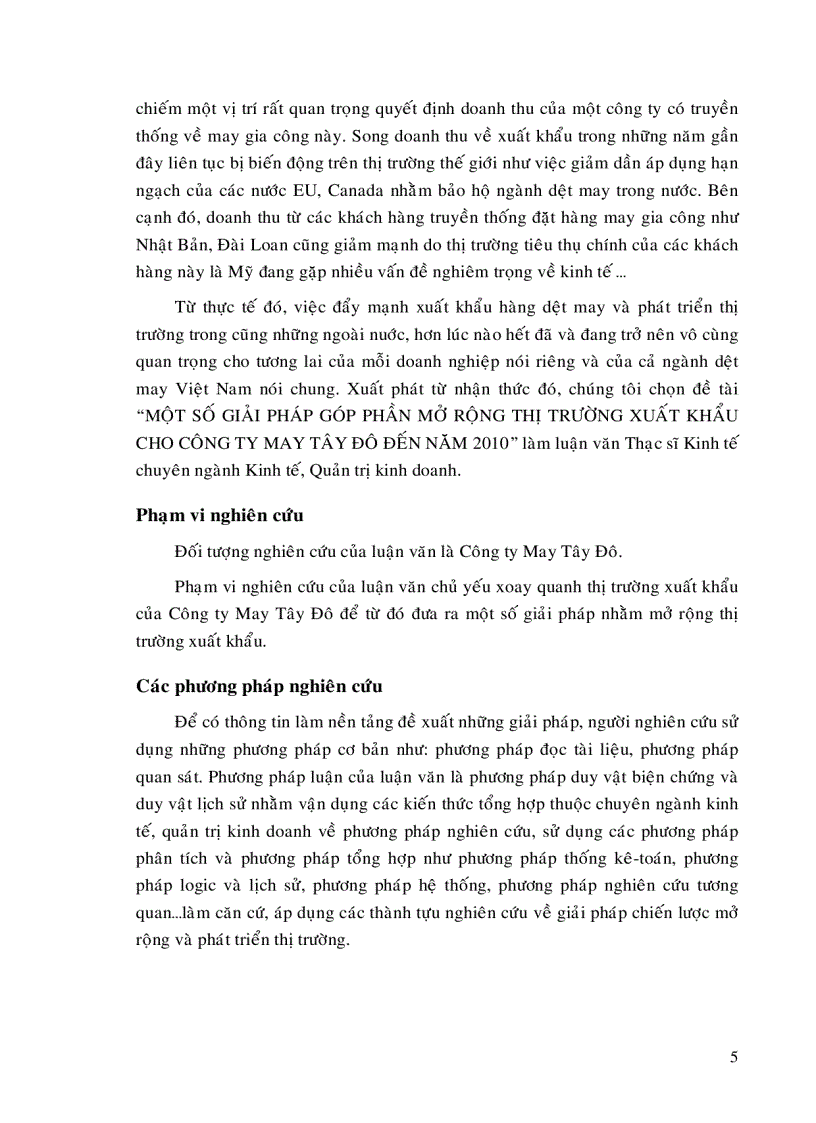 image for page Một số giải pháp góp phần mở rộng thị trường xuất khẩu cho Công ty may Tây Đô đến năm 2010