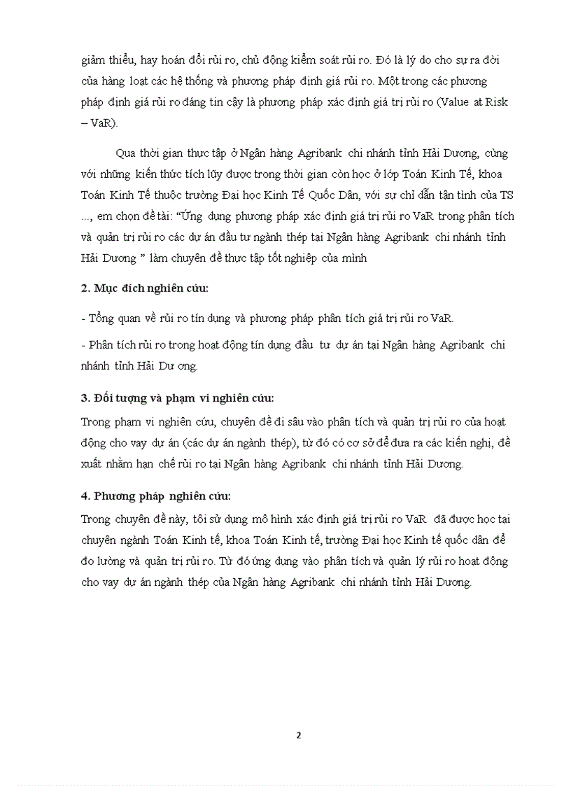 image for page Ứng dụng phương pháp xác định giá trị rủi ro VaR trong phân tích và quản trị rủi ro các dự án đầu tư ngành thép tại Ngân hàng Agribank chi nhánh tỉnh Hải Dương